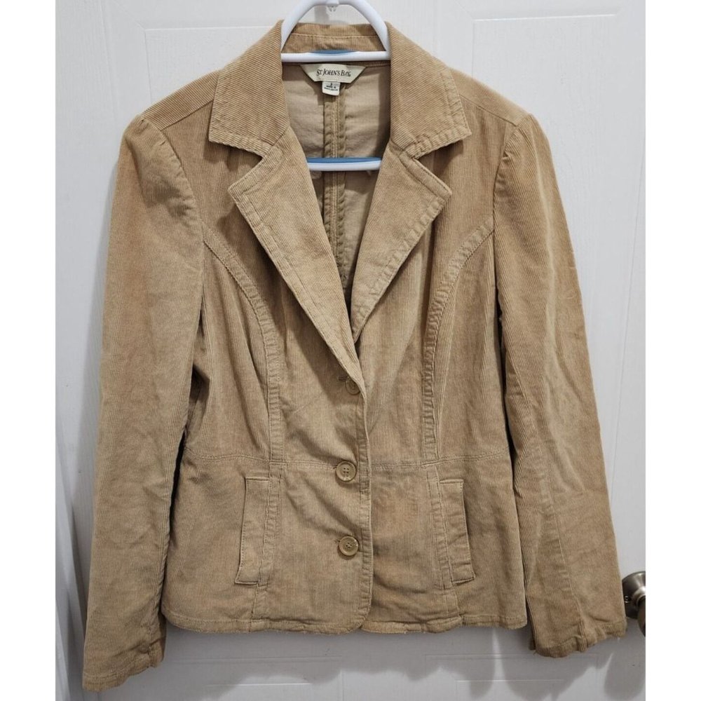 St. John's Bay Womens Corduroy 3-Button Blazer Jacket Pocket Cotton Stretch Sz S